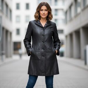 Women’s Reversible 3/4 Length Soft Black Leather Coat. Size L